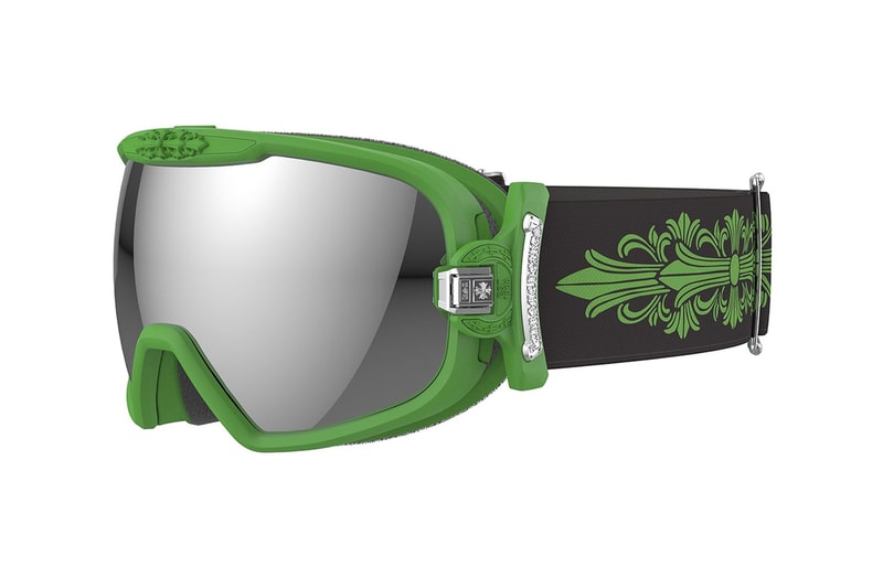 Chrome hearts snow goggles slopes carl zeiss frames  enhance contrast low light uv protection waterproof coating thermoplastic materials silcone rubber accents moisture wick foam black red white slime greensilver 1550 USD release info