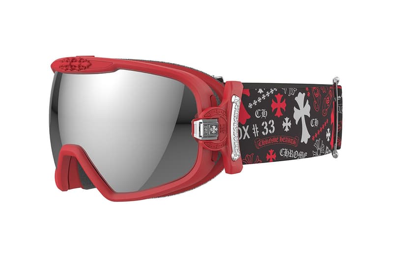 Chrome hearts snow goggles slopes carl zeiss frames  enhance contrast low light uv protection waterproof coating thermoplastic materials silcone rubber accents moisture wick foam black red white slime greensilver 1550 USD release info