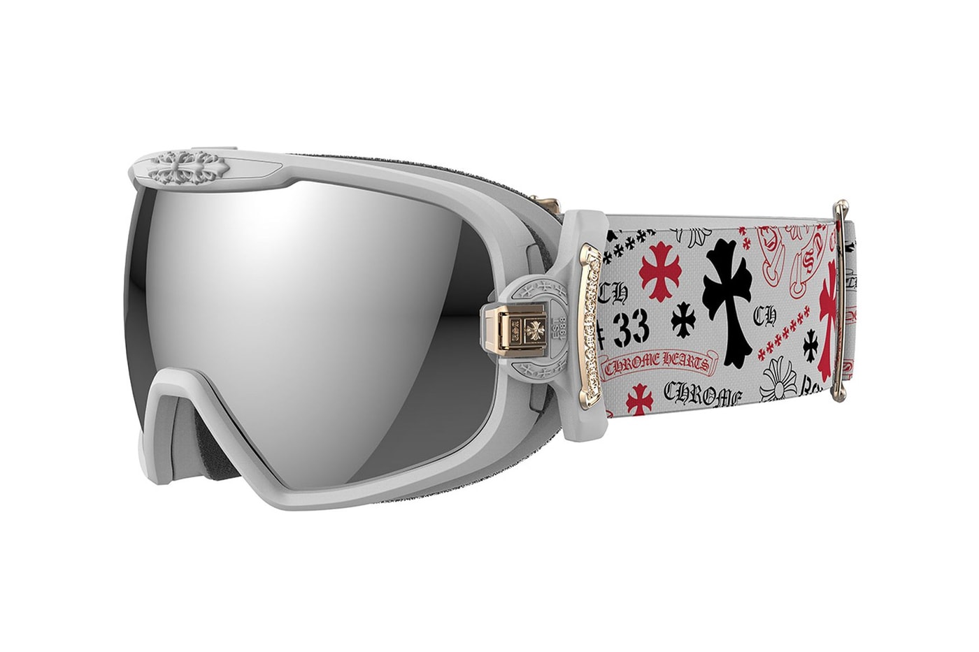 Chrome hearts snow goggles slopes carl zeiss frames  enhance contrast low light uv protection waterproof coating thermoplastic materials silcone rubber accents moisture wick foam black red white slime greensilver 1550 USD release info