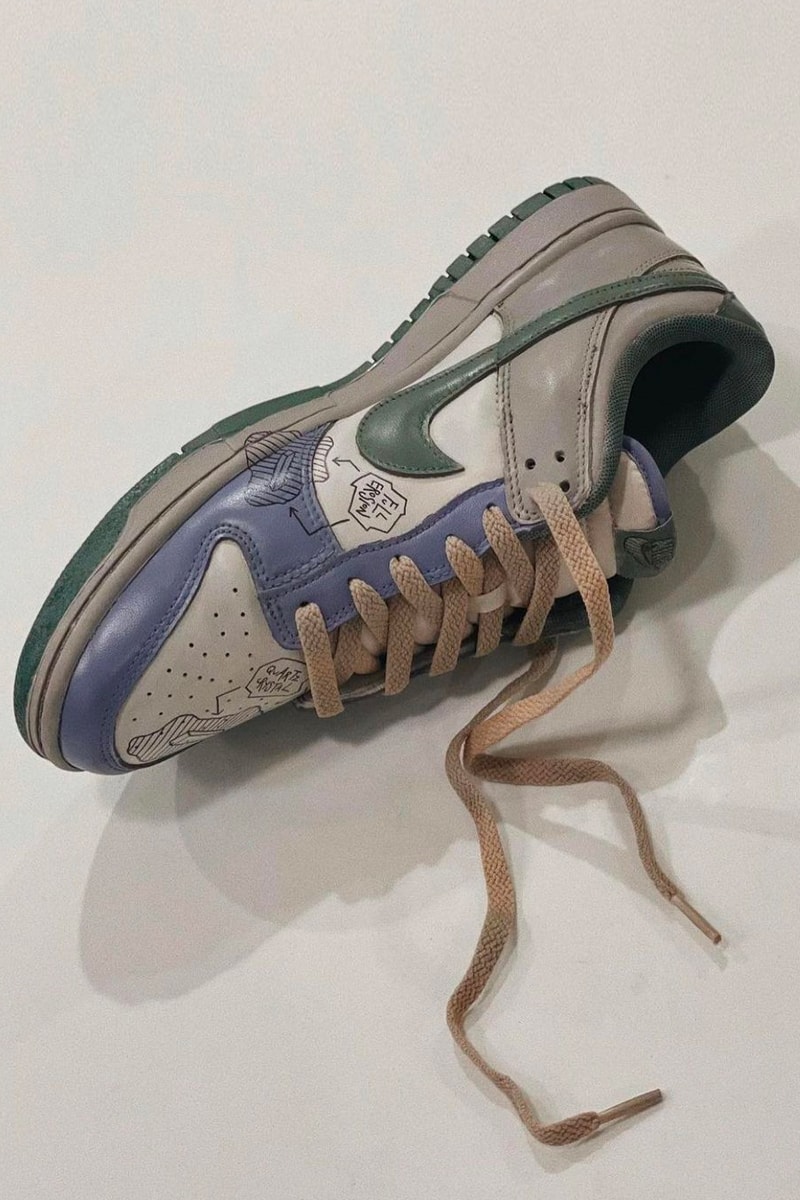 Andrew Chiou Daniel Arsham-Inspired Custom Nike Dunk Lows purple green white quartz crystal foxtrott uniform andu.c andrew chiou images sneakers shoes neo vintage