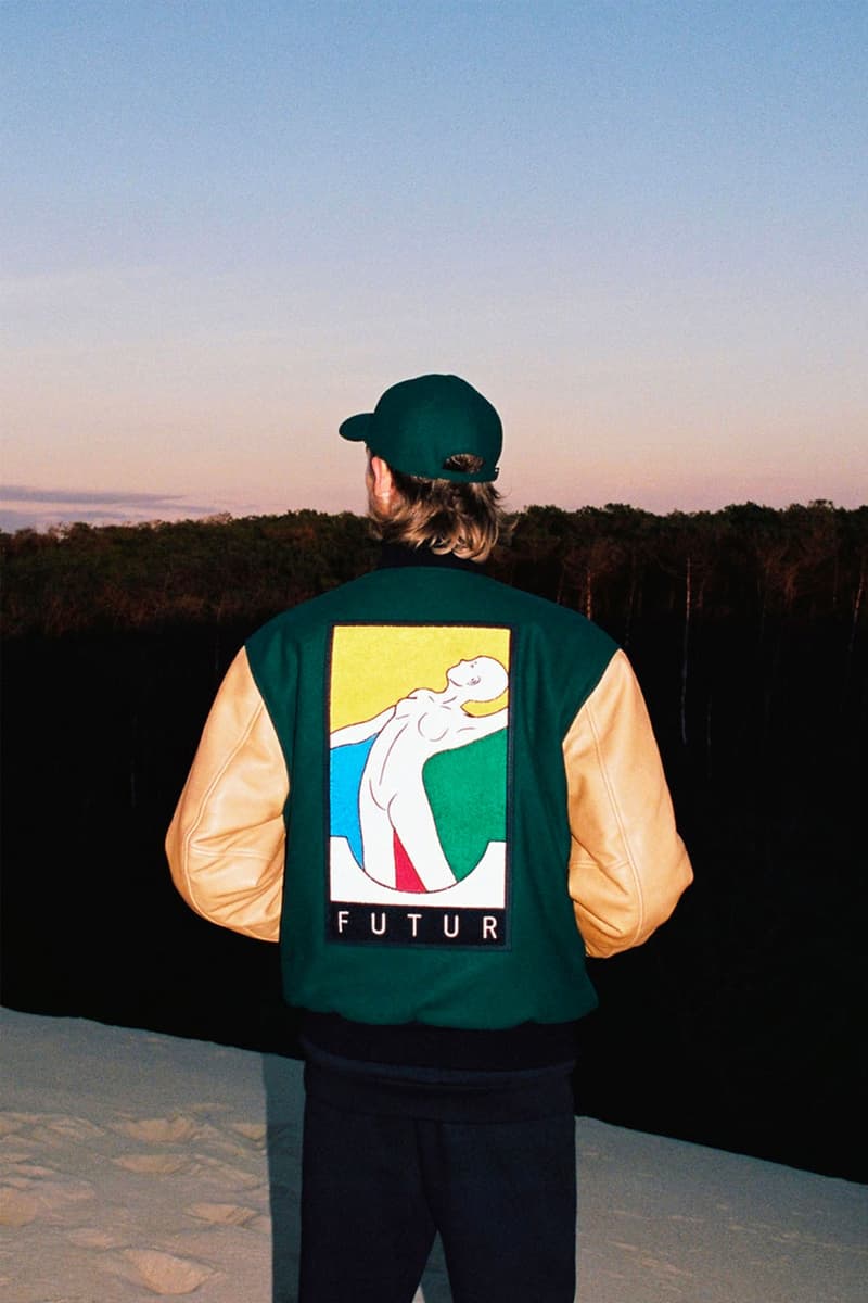 Futur monkey time cap sweatpants sweatshirt sports team soccer varsity jacket lookbook joint collaboration release info