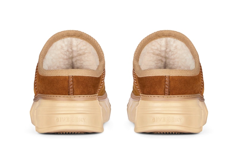 Givenchy Winter Mallow Mules 4G Leather Faux Fur Beige Suede UGG Matthew M Williams Winter 2021 Footwear Release Information Runway MMW
