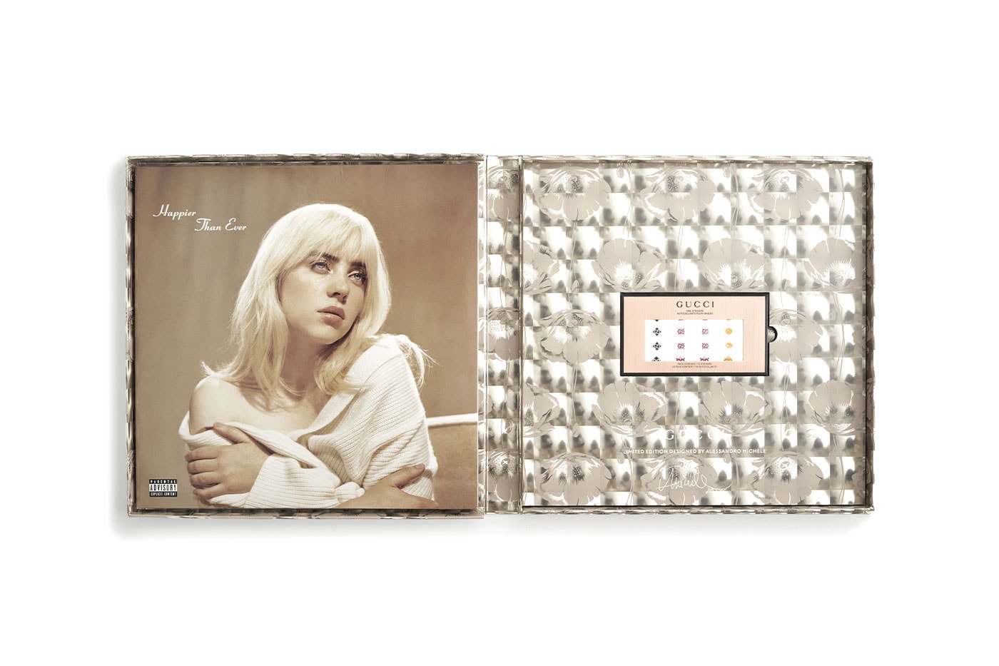Gucci and Billie Eilish Release Limited-Edition 'Happier Than Ever' Vinyl Set alessandro michele italian luxury self-experssion los angeles artis pop nail stickers holiday christmas