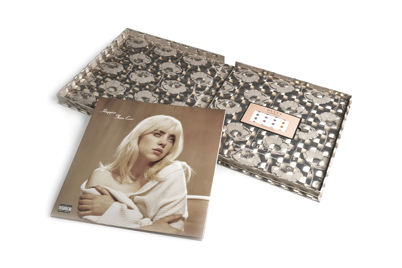 Gucci and Billie Eilish Release Limited-Edition 'Happier Than Ever' Vinyl Set alessandro michele italian luxury self-experssion los angeles artis pop nail stickers holiday christmas