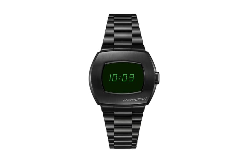 Hamilton Dresses PSR Digital Watch in Matrix Black And Green For The Launch of The Matrix Resurrections