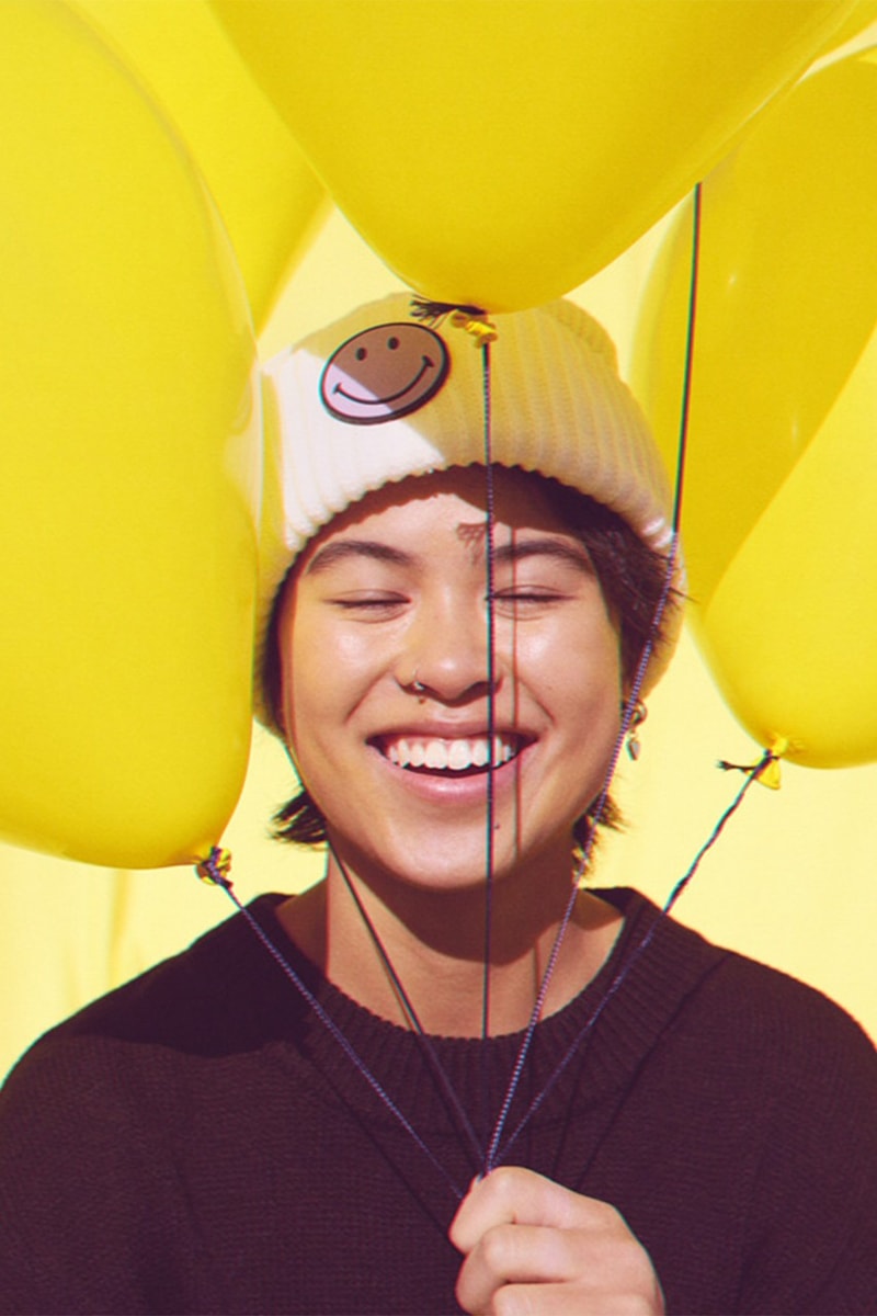 Smiley x H&M Collection Release Info fashion hoodie tees joggers denim beanie necklace white beige yellow purple turquoise 