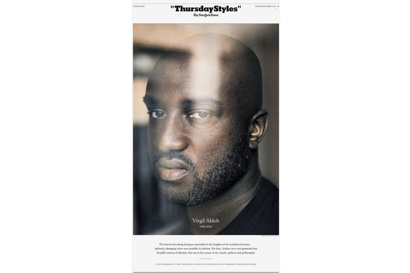 'New York Times' Honors the Legacy of Virgil Abloh