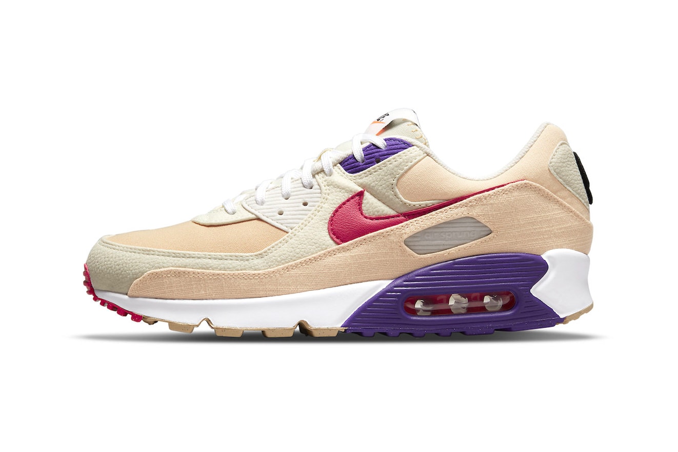 Nike Air Max 90 dm8171 200 air sprung tan red purple mushroom butterfly move to zero swoosh leather canvas recycled materials dm8171 200 official images release info