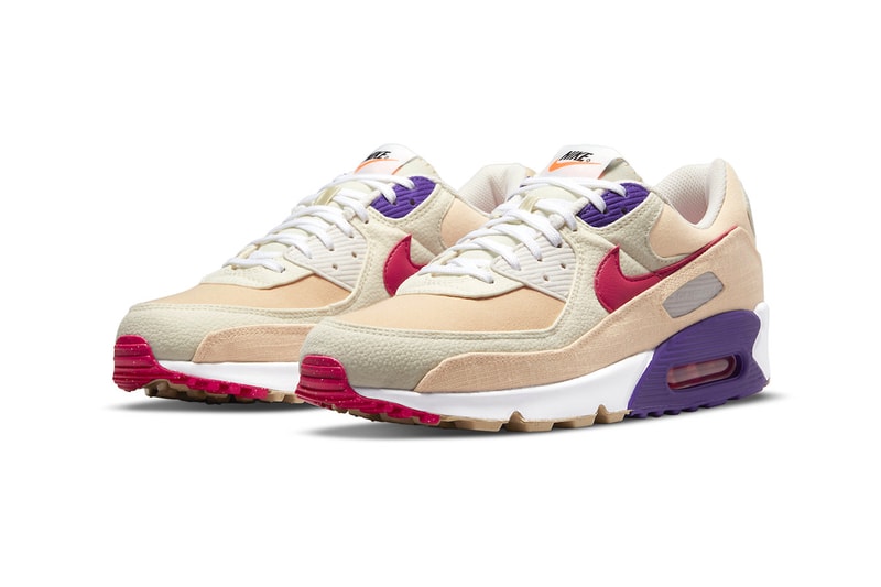 Nike Air Max 90 dm8171 200 air sprung tan red purple mushroom butterfly move to zero swoosh leather canvas recycled materials dm8171 200 official images release info