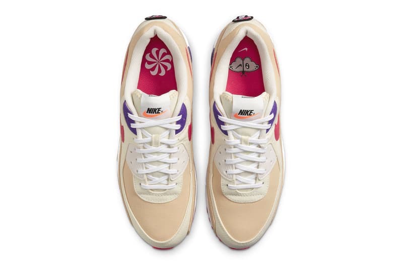 Nike Air Max 90 dm8171 200 air sprung tan red purple mushroom butterfly move to zero swoosh leather canvas recycled materials dm8171 200 official images release info