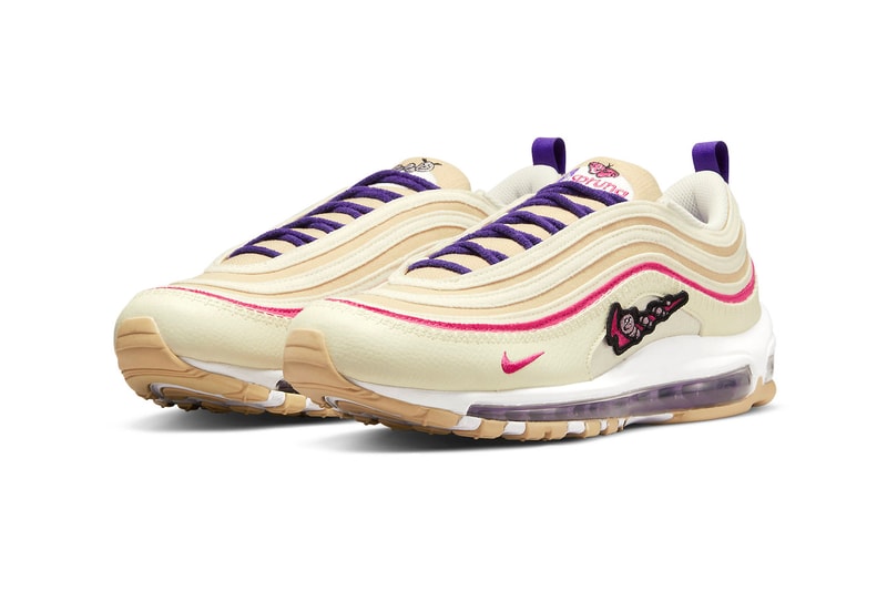 Nike Air Max 97 Air Spring recycled move to zero tumbled leather canvas purple pink sail white mushroom motif butterfly caterpillar  170 USD price Official Photos Release Info 
