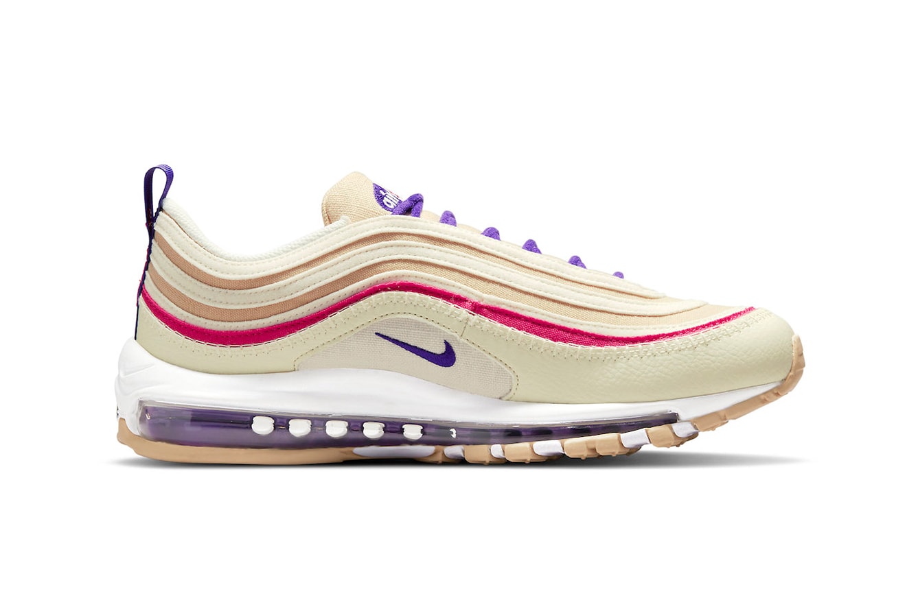 Nike Air Max 97 Air Spring recycled move to zero tumbled leather canvas purple pink sail white mushroom motif butterfly caterpillar  170 USD price Official Photos Release Info 