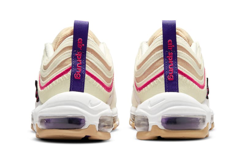 Nike Air Max 97 Air Spring recycled move to zero tumbled leather canvas purple pink sail white mushroom motif butterfly caterpillar  170 USD price Official Photos Release Info 