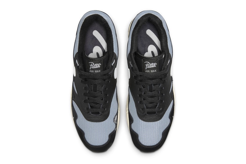 Take an Official Look at the Patta x Nike Air Max 1 Black monarch noise aqua rush maroon grayscale synthetic mesh coconut midsoles tracksuit graphic tees december 10 snkrs union la release info official images DH1348-001