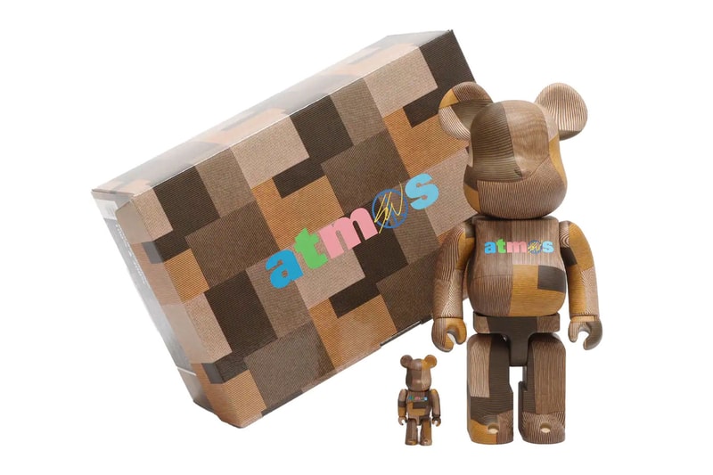 Sean Wotherspoon Medicom Toy Bearbrick atmos collaboration corduroy block patchwork pixels peace sign signature release info