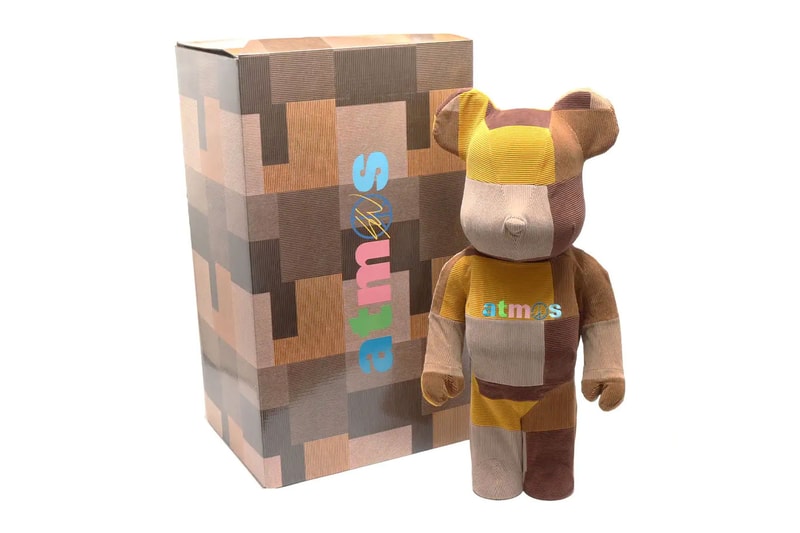 Sean Wotherspoon Medicom Toy Bearbrick atmos collaboration corduroy block patchwork pixels peace sign signature release info