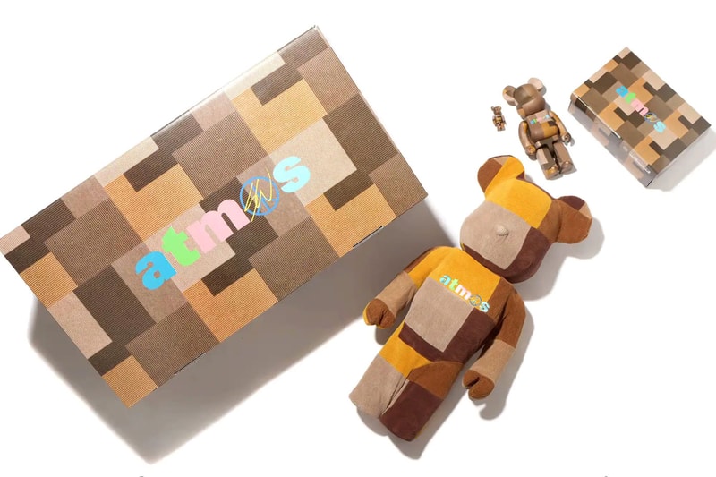 Sean Wotherspoon Medicom Toy Bearbrick atmos collaboration corduroy block patchwork pixels peace sign signature release info