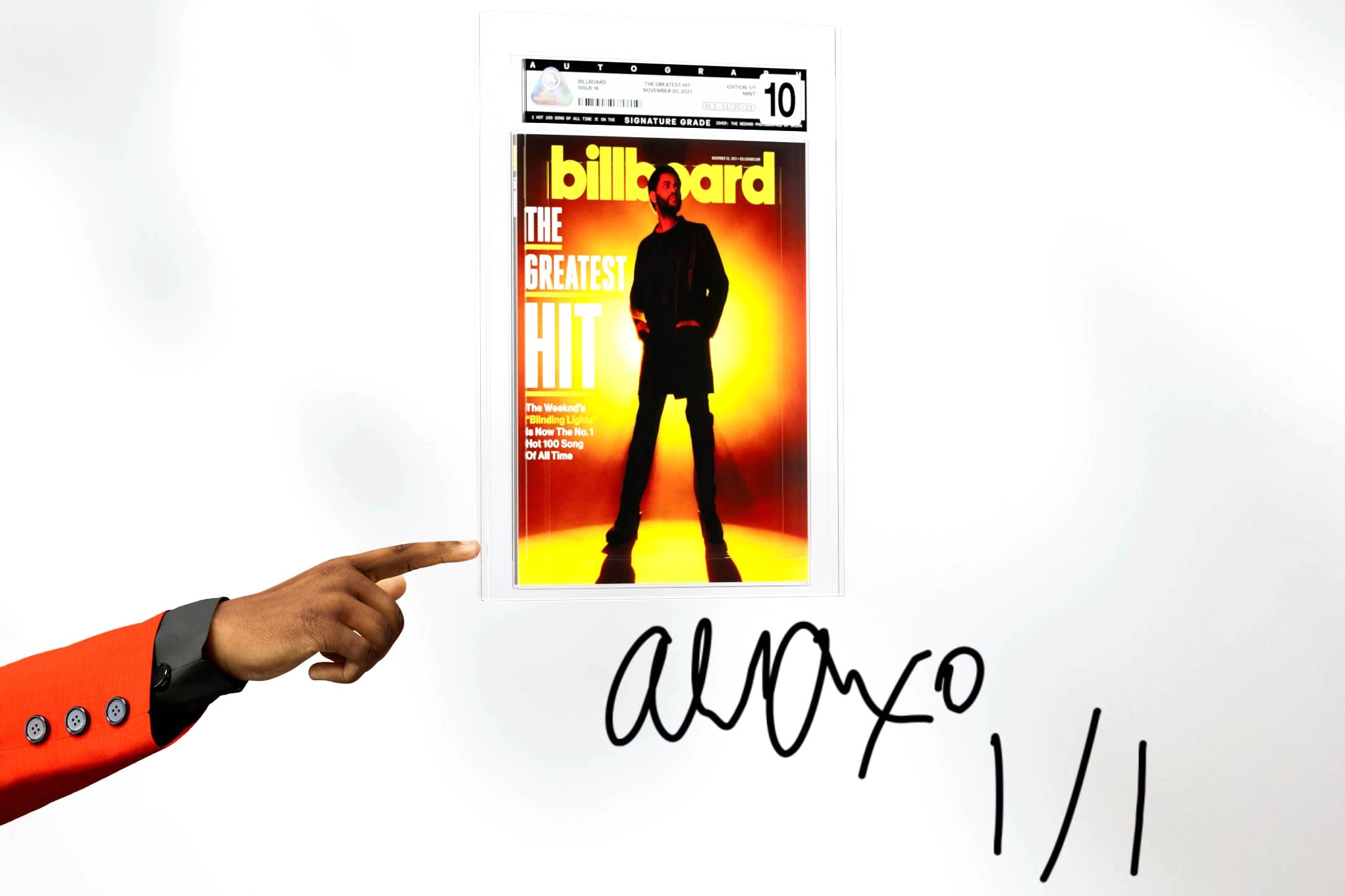 Tom Brady autograph The Weeknd Billboard Blinding Lights Blinding Lights Hot 100 OpenSea NFT Release ETH NFTs metaverse 