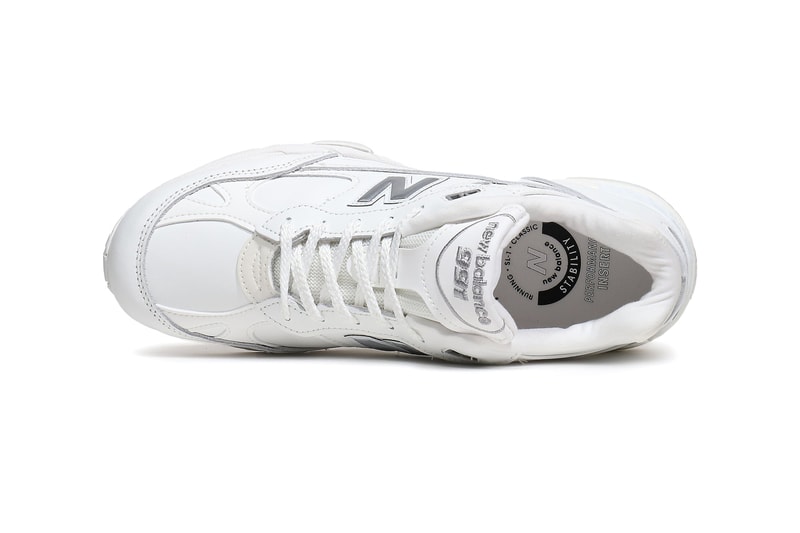 New Balance All-White Premium Leather M991TW ABZORB Midsole White Colorway Lightweight 991 EVA Dupont Engage Isoprene Rubber 