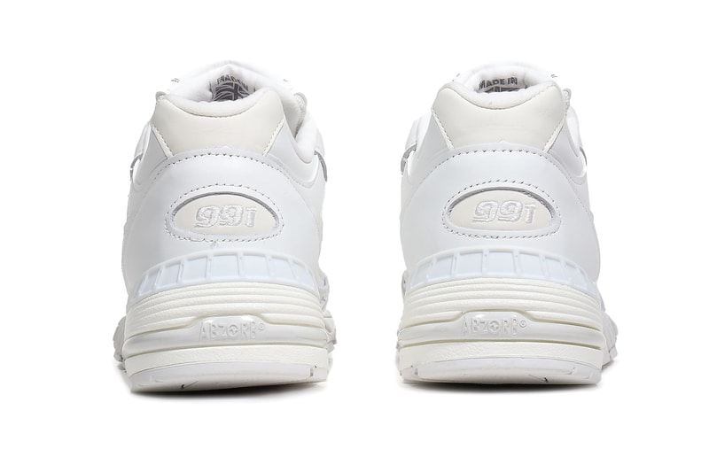 New Balance All-White Premium Leather M991TW ABZORB Midsole White Colorway Lightweight 991 EVA Dupont Engage Isoprene Rubber 