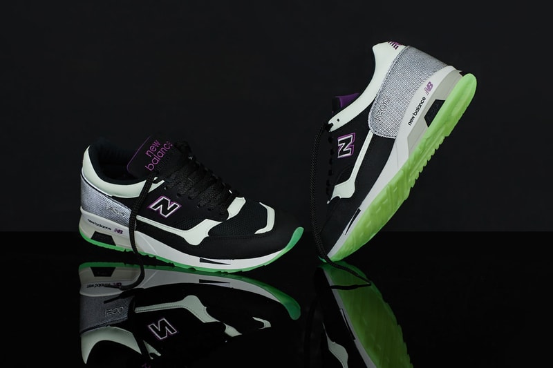 New Balance Drops Glow-in-the-Dark 1500 Trainers Made In England 1989 N Logo Reflective Heel Mesh Suede Upper Black Laces Phosphorescent Neon Green Sole 