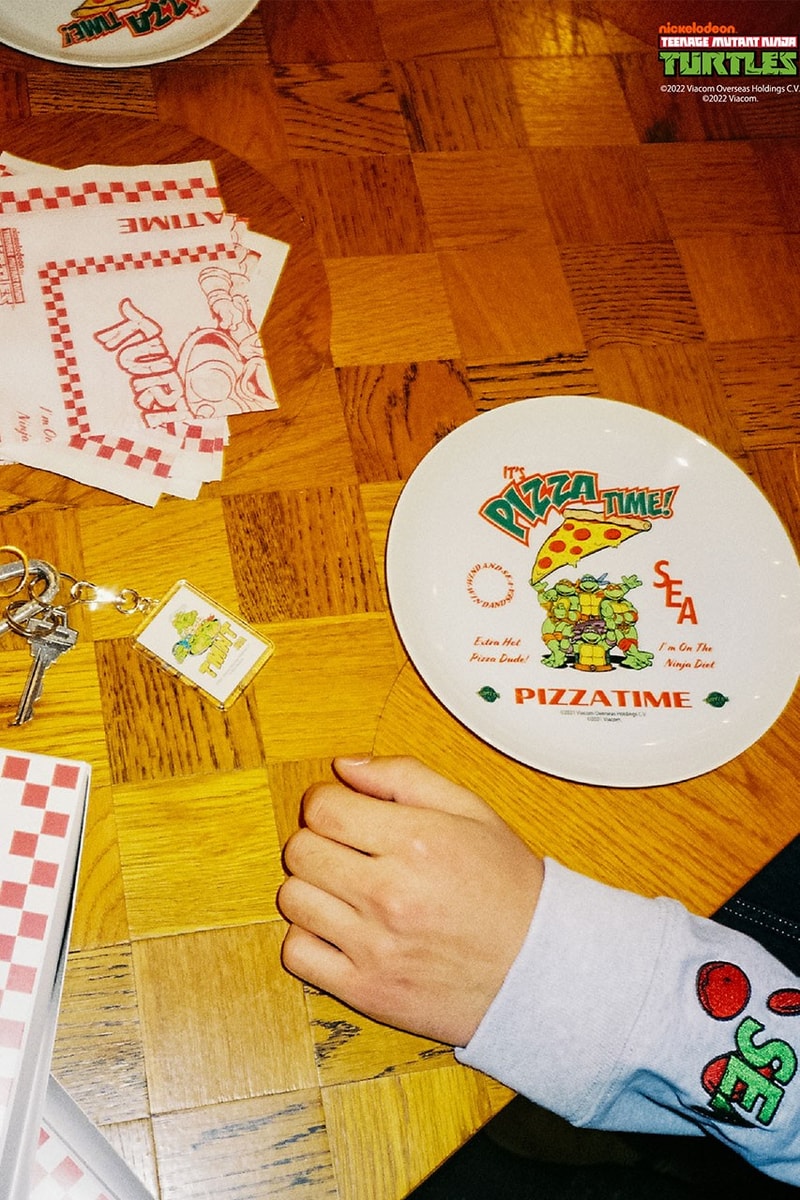 WIND AND SEA Teenage Mutant Ninja Turtles PIZZATIME! PIZZATIME! Tokyo Harajuku Japan Nakameguro Osaka Pizza Plates Napkins Comic Book Nickelodeon Apparel Hoodies T-shirts Long Sleeve Skateboard Deck Kevin Eastman Peter Laird  