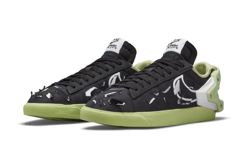 Official Look at the ACRONYM x Nike Blazer Low night maroon neon yellow lilac black glow in the dark green cutout foam calligraphy shuriken sneaker release date info price