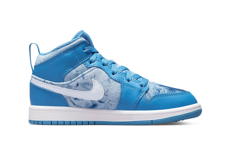Air Jordan 1 Mid "Washed Denim" Release Info DM8952-400 february 2022 coming soon nike air jordan jeans blue white acid wash unique