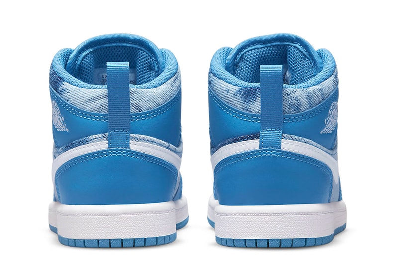 Air Jordan 1 Mid "Washed Denim" Release Info DM8952-400 february 2022 coming soon nike air jordan jeans blue white acid wash unique