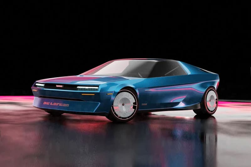 Designer Reimagines DMC Delorean e Onkar H no door concept car guigiaro all electric back to the future electric blue steel grey modern take two-seater