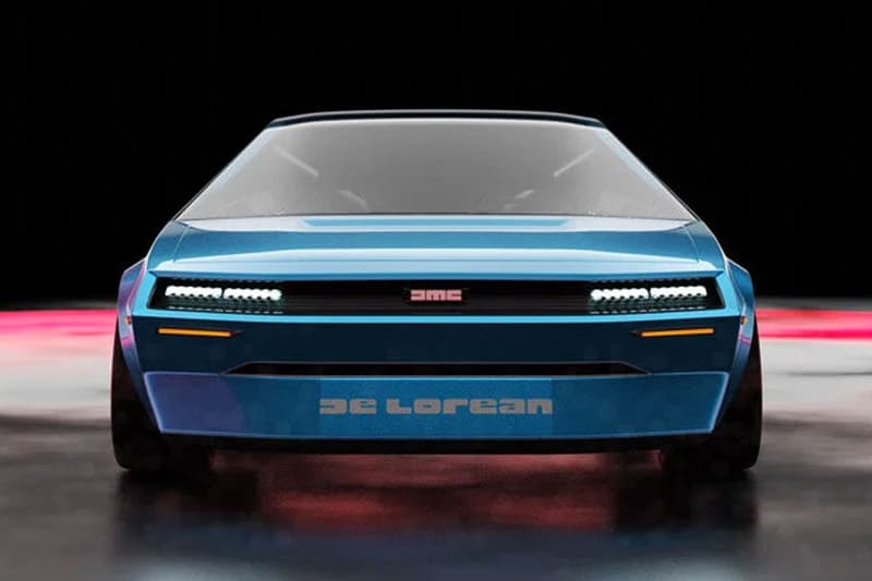 Designer Reimagines DMC Delorean e Onkar H no door concept car guigiaro all electric back to the future electric blue steel grey modern take two-seater