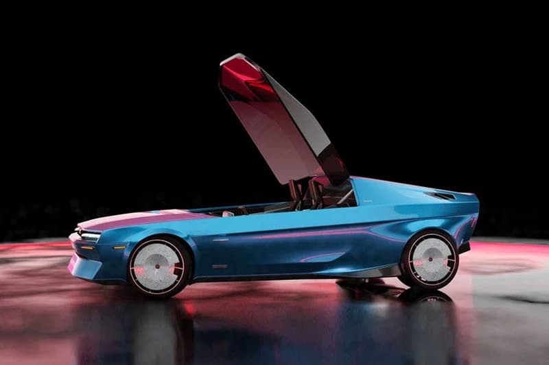 Designer Reimagines DMC Delorean e Onkar H no door concept car guigiaro all electric back to the future electric blue steel grey modern take two-seater