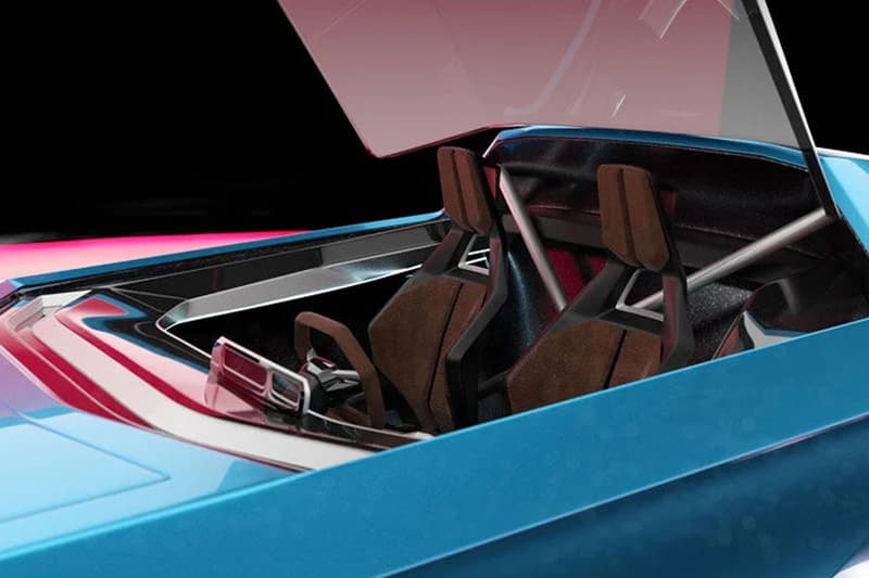 Designer Reimagines DMC Delorean e Onkar H no door concept car guigiaro all electric back to the future electric blue steel grey modern take two-seater