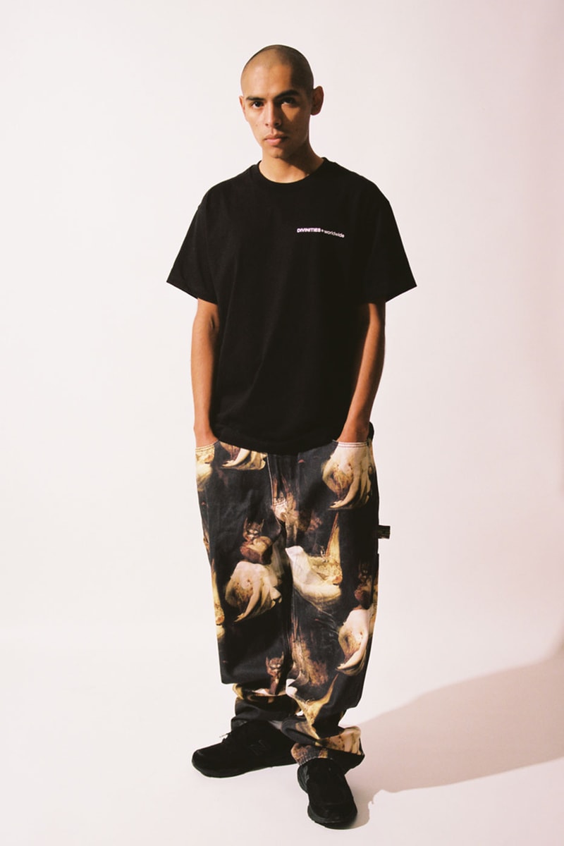 DIVINITIES SS22 Collection Lookbook Release Buy Price Info HBX Spring Summer Logo Pullover Sweatshirts Denim Pants T-shirts Mohair Sweaters Vegan Leather Wallet Los Angeles