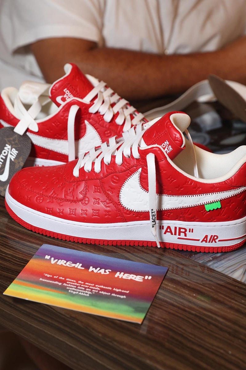 DJ Khaled Reveals Louis Vuitton Virgil Abloh Nike Air Force 1 Red Limited Edition Rare Sample Early Pair Launch Information Sothebys