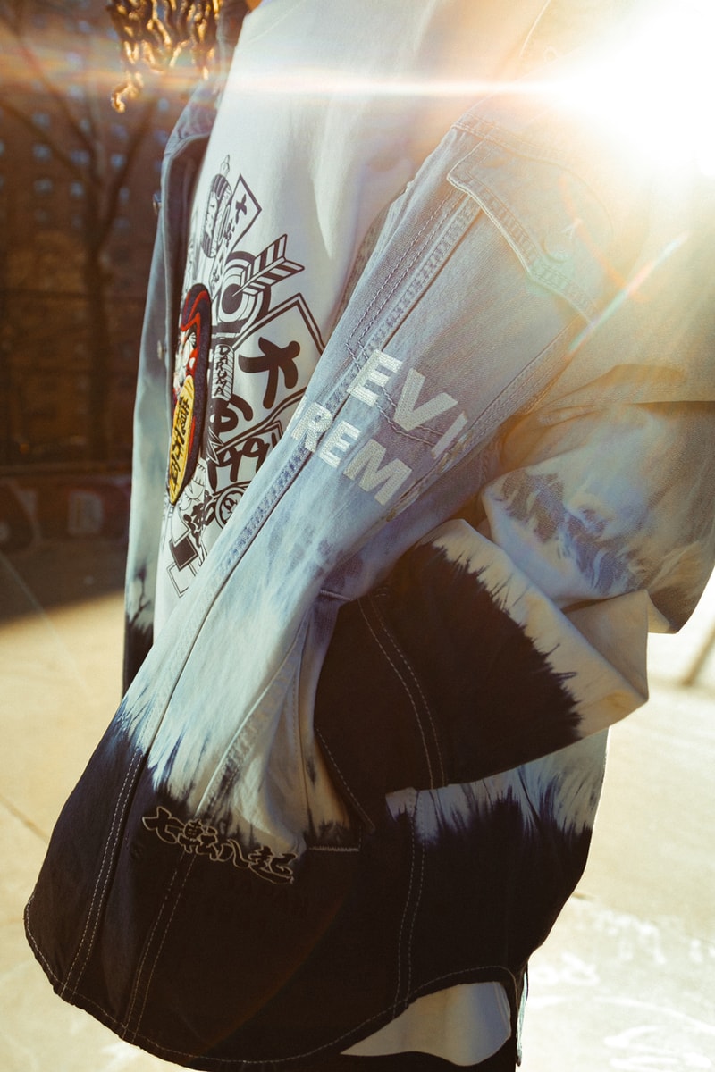 EVISU Revives Its 2000 Baggy Fit Denim Jeans Seagull Painted legs skateboarding