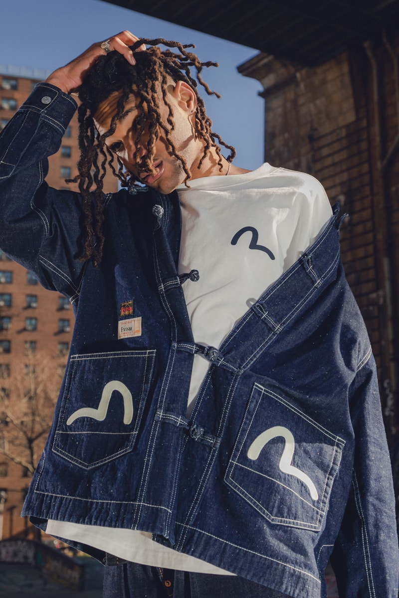 EVISU Revives Its 2000 Baggy Fit Denim Jeans Seagull Painted legs skateboarding