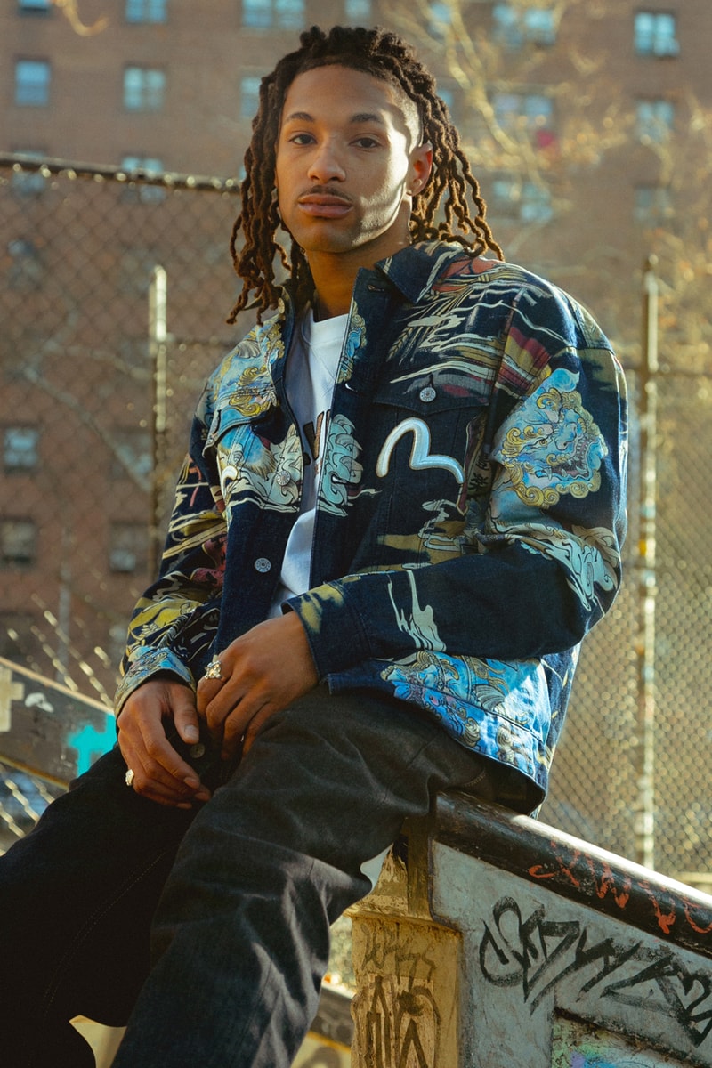 EVISU Revives Its 2000 Baggy Fit Denim Jeans Seagull Painted legs skateboarding
