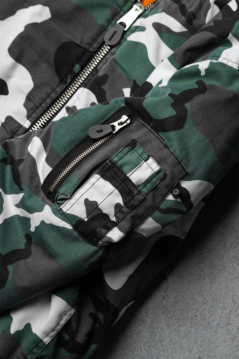 FOSTEX GARMENTS Urban Camouflage MA1 Jacket Release HBX Buy Price InfoRaf Simons 1017 ALYX 9SM Special Limited Edition Rare Color 90s Green White Black Brown knit ribbing