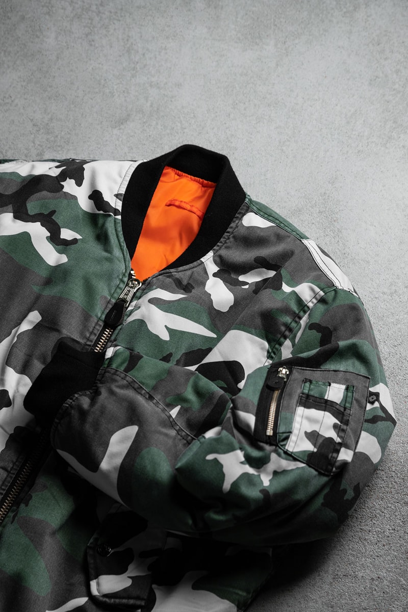 FOSTEX GARMENTS Urban Camouflage MA1 Jacket Release HBX Buy Price InfoRaf Simons 1017 ALYX 9SM Special Limited Edition Rare Color 90s Green White Black Brown knit ribbing