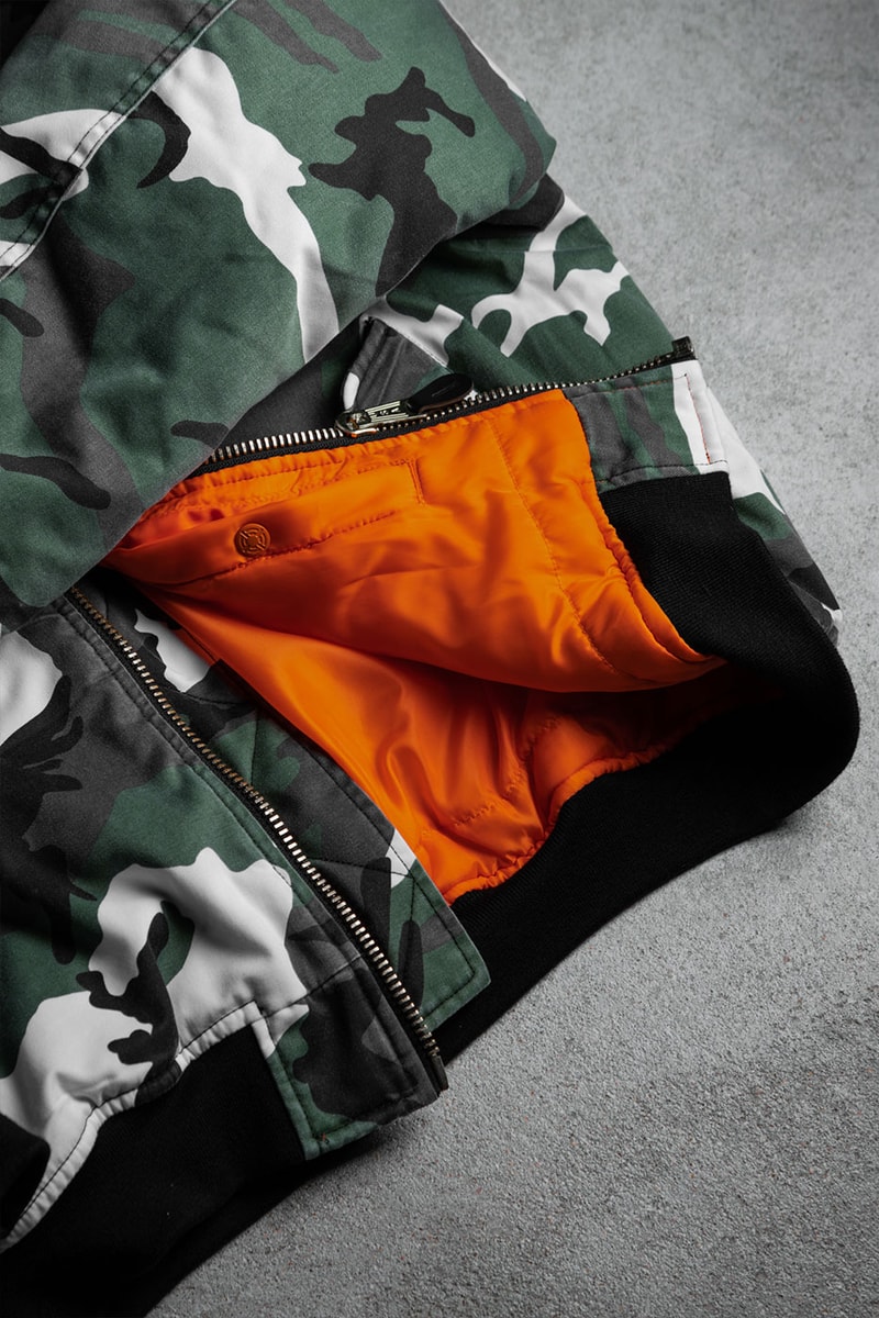 FOSTEX GARMENTS Urban Camouflage MA1 Jacket Release HBX Buy Price InfoRaf Simons 1017 ALYX 9SM Special Limited Edition Rare Color 90s Green White Black Brown knit ribbing