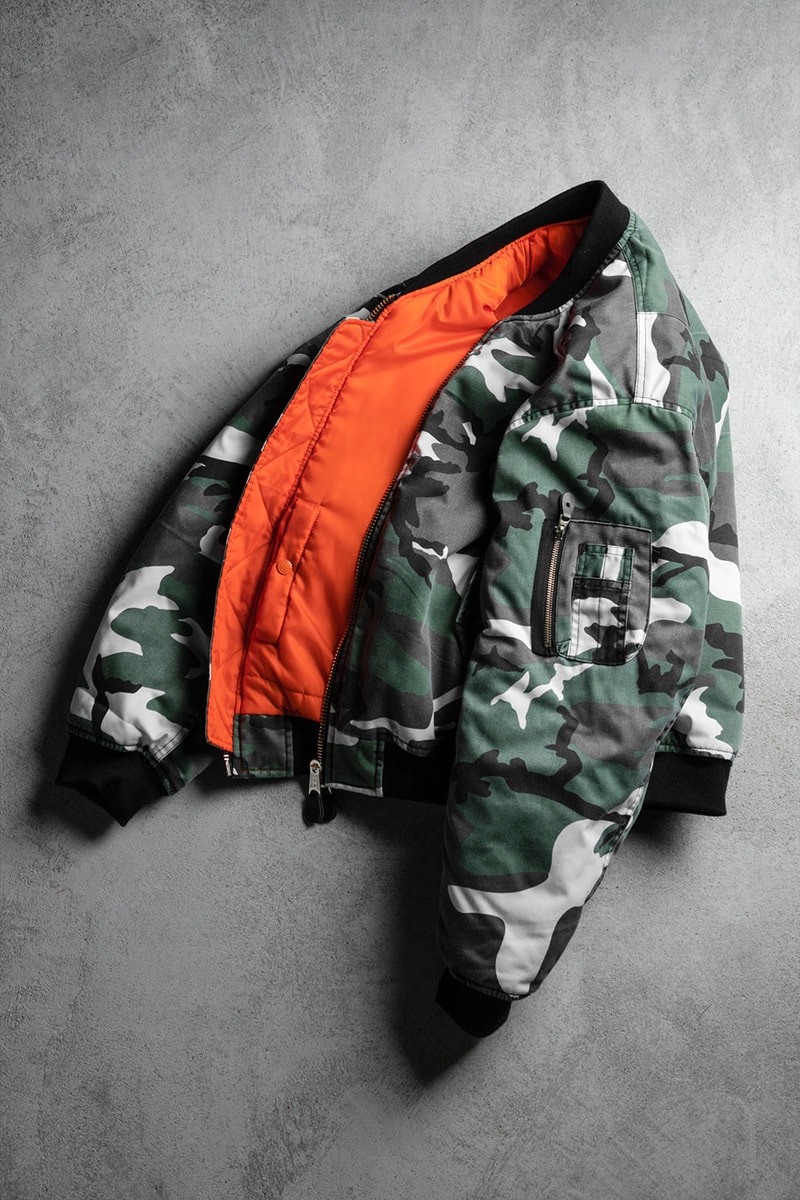 FOSTEX GARMENTS Urban Camouflage MA1 Jacket Release HBX Buy Price InfoRaf Simons 1017 ALYX 9SM Special Limited Edition Rare Color 90s Green White Black Brown knit ribbing