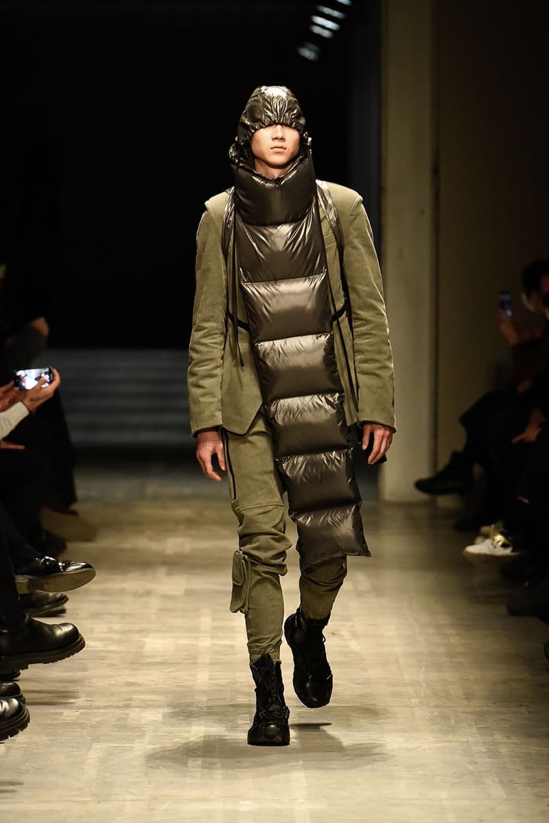 GALL FW22 Is Where Tailoring Meets Volume milan fashion week runway models justin gall murk earthy tones geometric pattern volume high fashion technical effortless