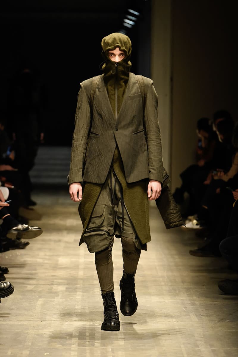 GALL FW22 Is Where Tailoring Meets Volume milan fashion week runway models justin gall murk earthy tones geometric pattern volume high fashion technical effortless