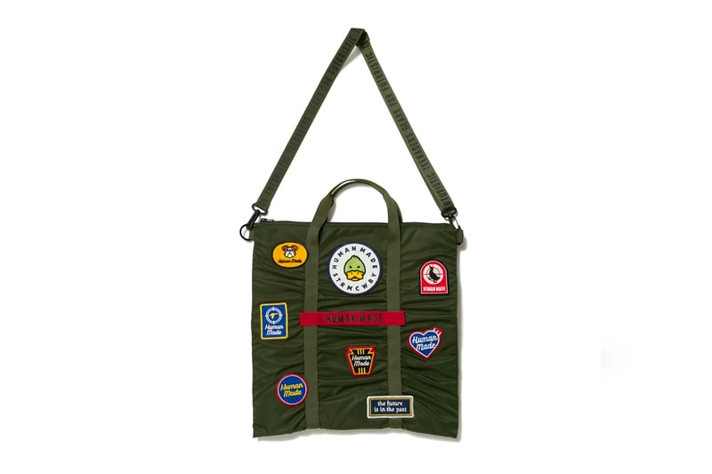 Human made military bag season 23 embroidered badges backpack tote mini tote pouches green release info