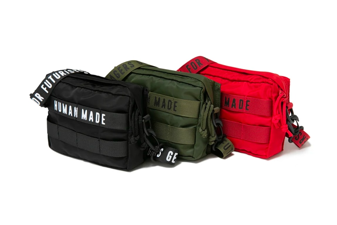 Human made military bag season 23 embroidered badges backpack tote mini tote pouches green release info