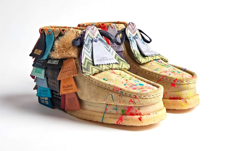 Jacopo De Carli Delivers Custom Clarks Orignals Wallabees fabric tags Barneys Supreme GORE-TEX OVO nubuck paintwork algae triangle pouch release info