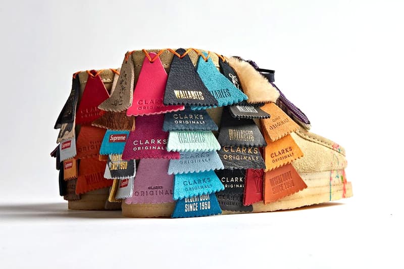 Jacopo De Carli Delivers Custom Clarks Orignals Wallabees fabric tags Barneys Supreme GORE-TEX OVO nubuck paintwork algae triangle pouch release info