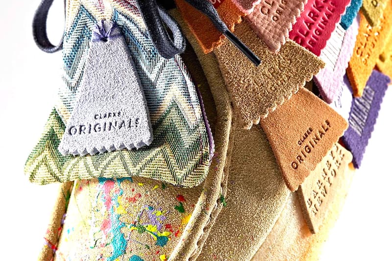 Jacopo De Carli Delivers Custom Clarks Orignals Wallabees fabric tags Barneys Supreme GORE-TEX OVO nubuck paintwork algae triangle pouch release info