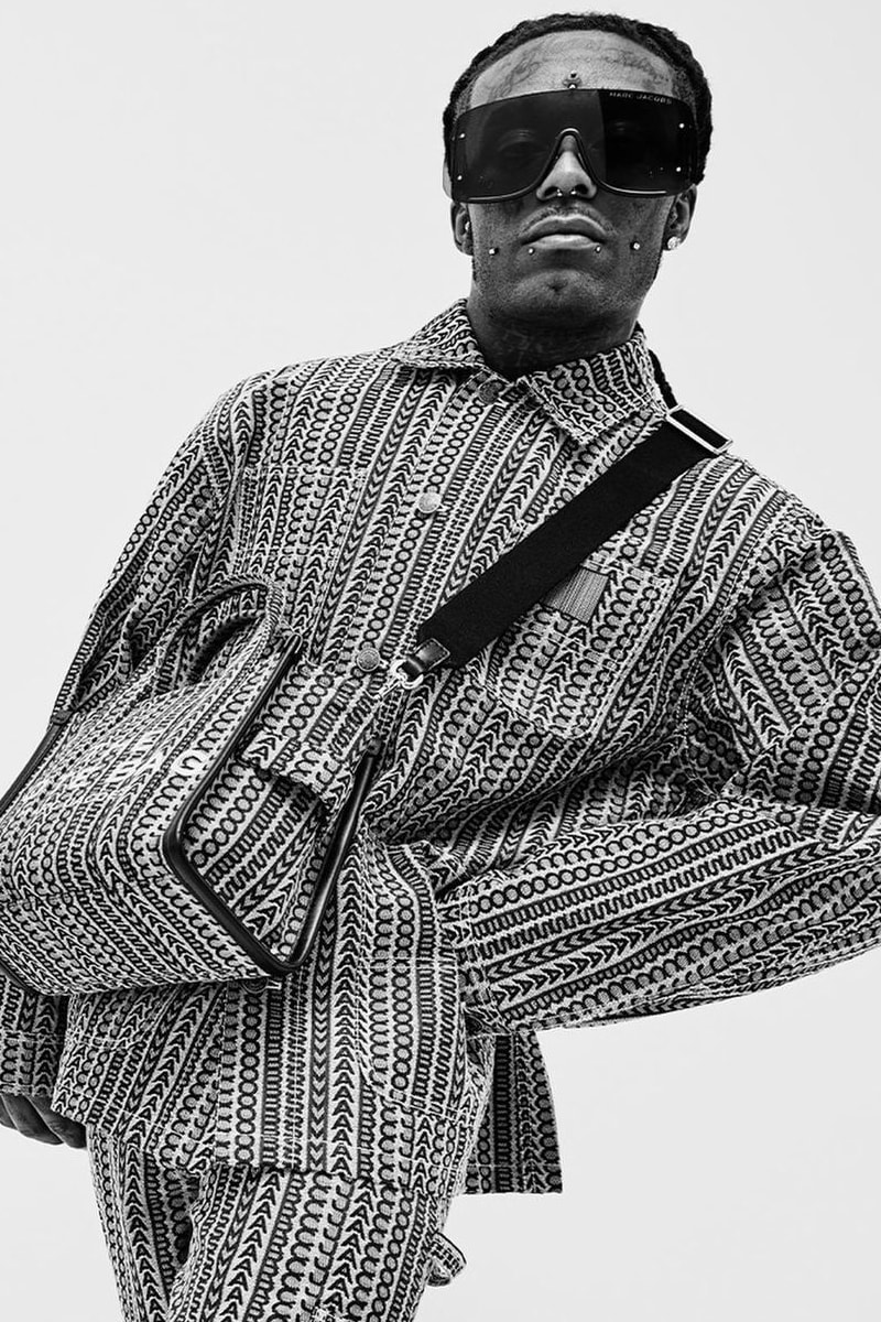 Marc Jacobs monogram collection lil uzi vert lookbook sweatpants shirts hoodie tote balaclava joggers bucket hat painters jacket release info date price